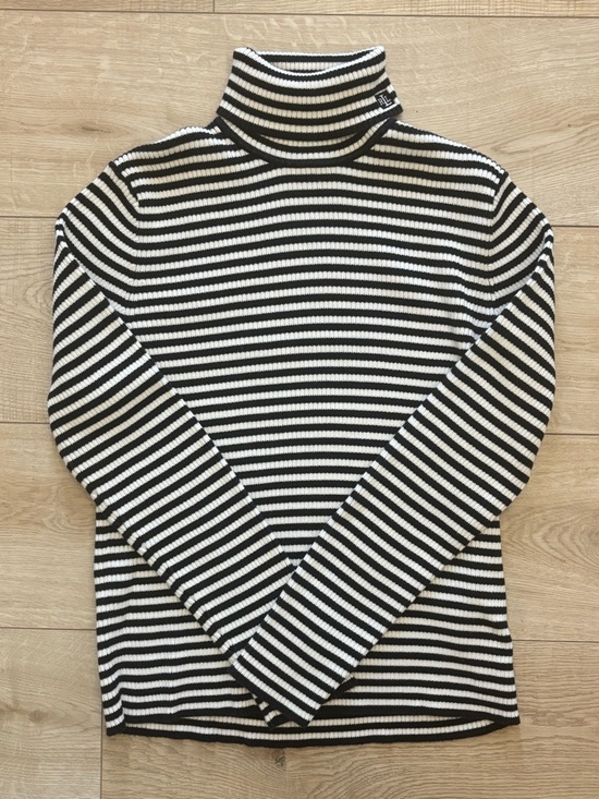Lauren Ralph Lauren Sweaters - Ralph Lauren Preppy Black & White Striped Chunky Knit Turtleneck Sweater Ribbed